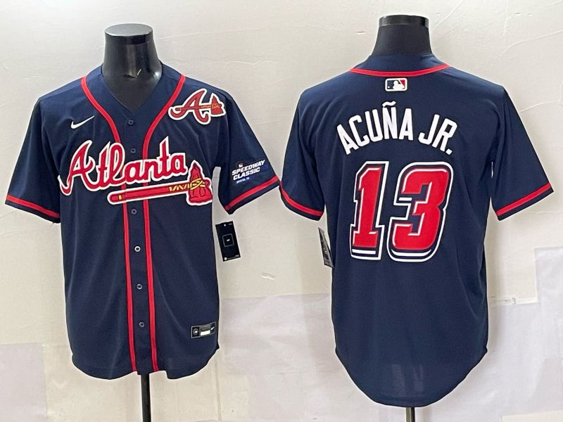 Men Atlanta Braves #13 Acuna jr Drak Blue Nike 2025 MLB Jersey style 06